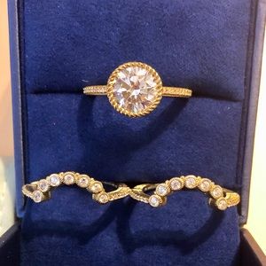 Judith Ripka Sterling Silver & 14kt Gold Clad 3 piece ring set. Size 8.